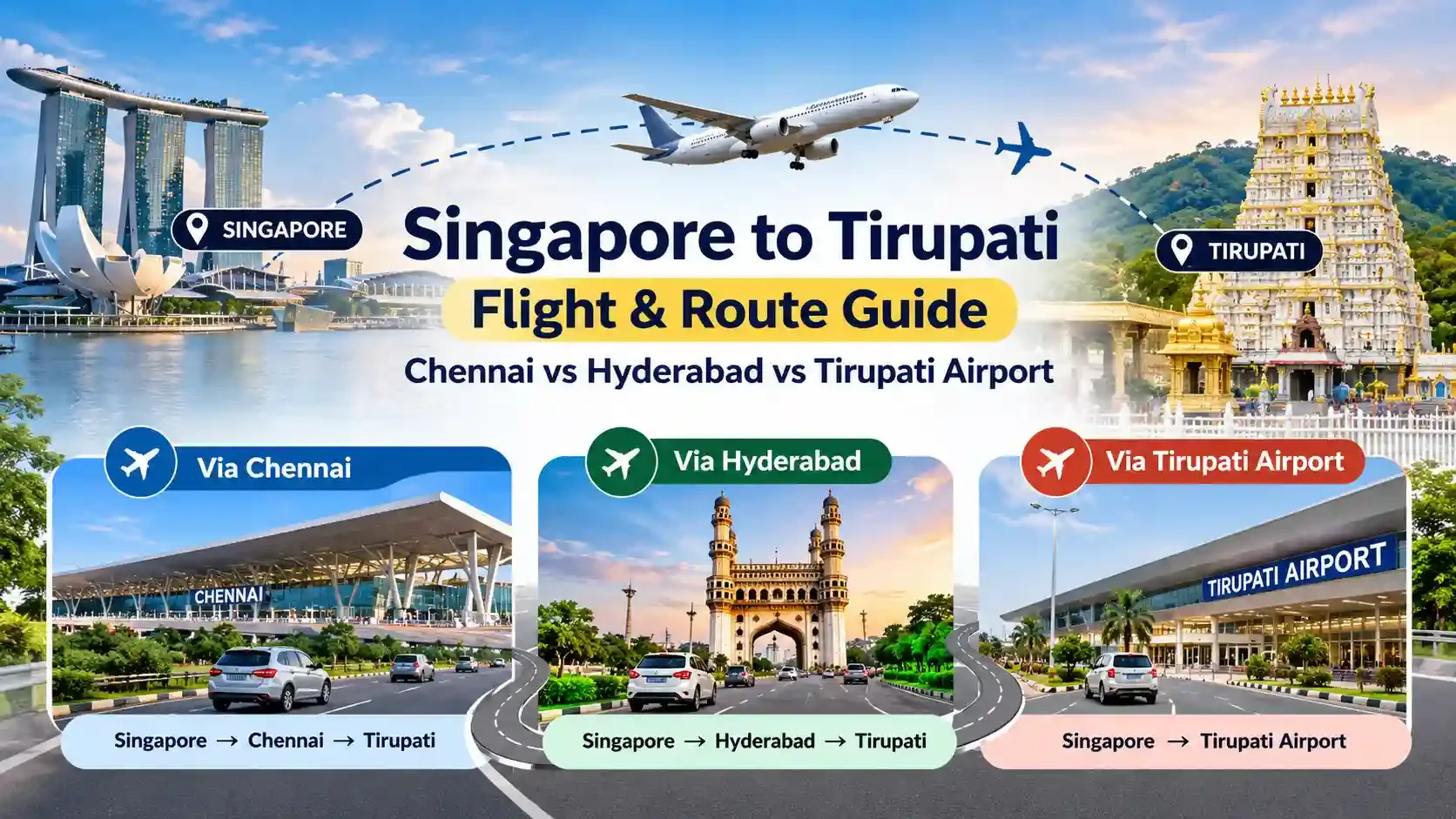 Singapore to Tirupati flight and route guide comparing Chennai, Hyderabad and Tirupati Airport